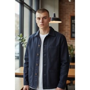 Magaschoni Man Navy‎ Blue Cotton Chore Jacket Button Front Workwear Size Large